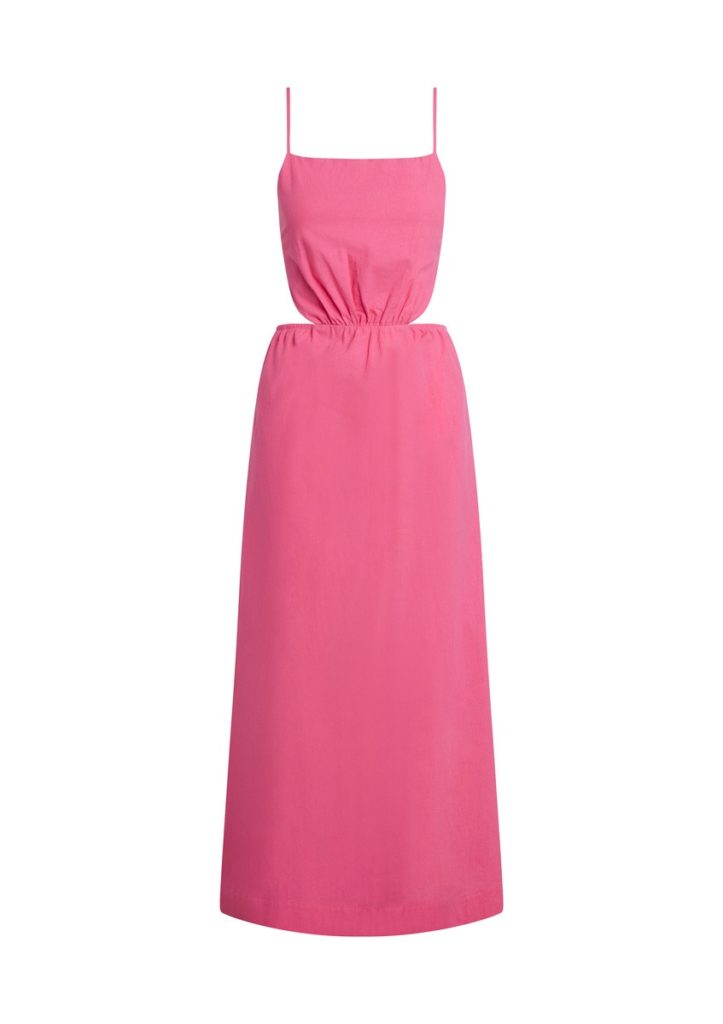 Image of a Cotton-Linen midi dress in pink color