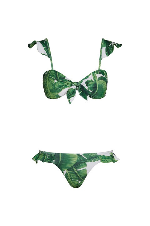 Image of dark green and white color front knot swim wear