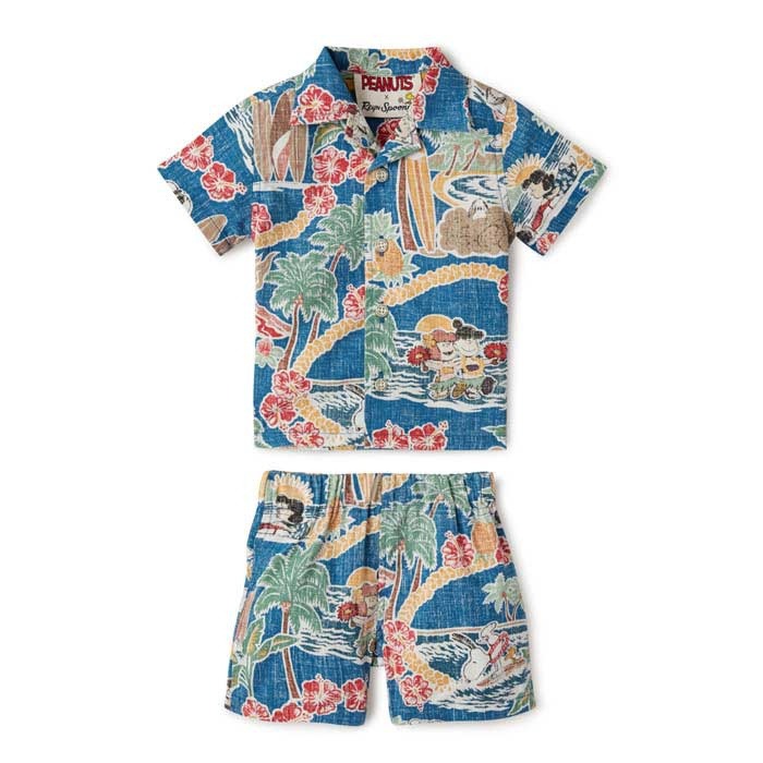Child pant and short with beack , palm trees and flowers on it