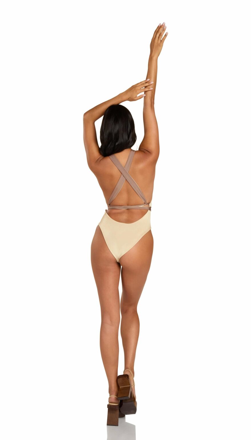 A female model with bikini back view