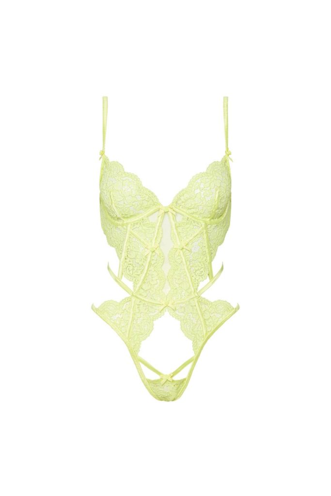 Image of a Lime lace underwired cutout detail body suit