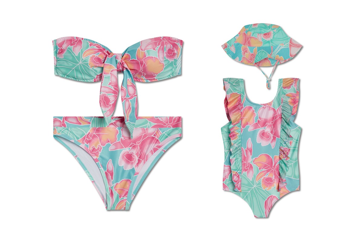 Sea green floral print bikini set