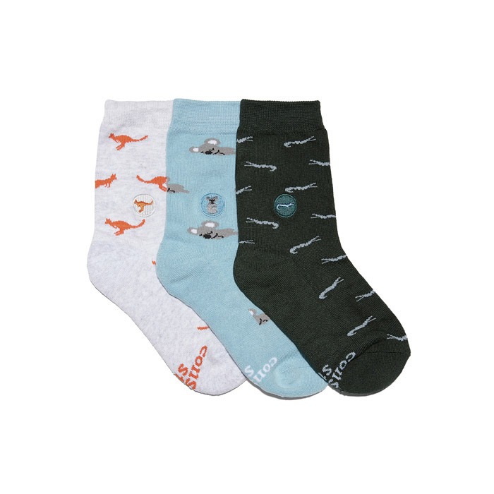 White , blue and grey colored socks