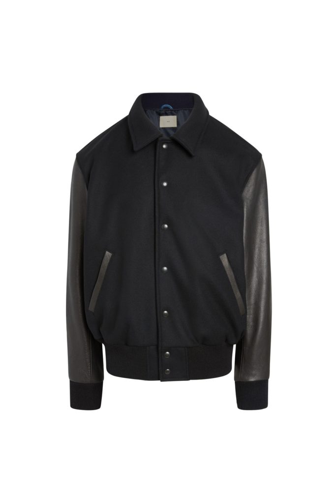 Image of Wool and Leather varsirt jacket in black and grey