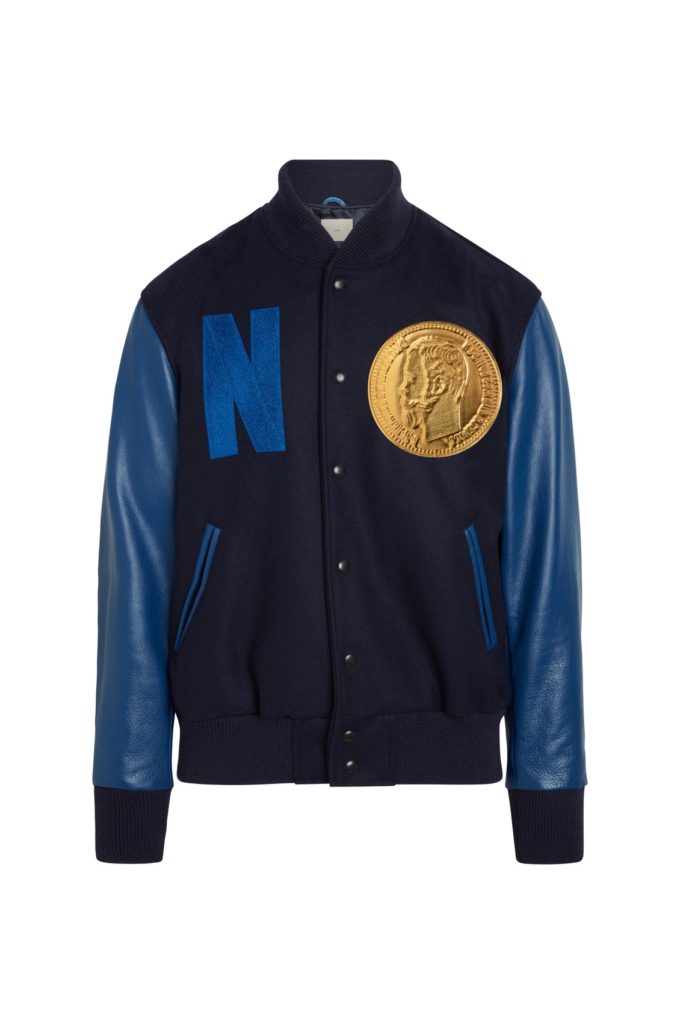 Image of Wool and Leather varsity jacket in blue
